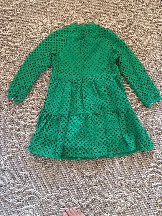 J. Crew Bright Green Eyelet Tiered Dress Size Small - Picture 5 of 5
